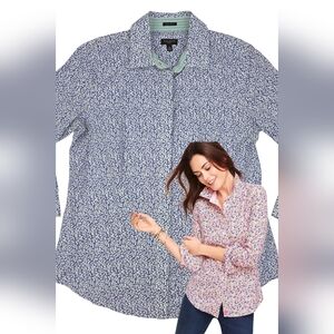 Talbots 4P Purple White Floral Button-Down Shirt W/Mint Peeking Stripe 2738-X